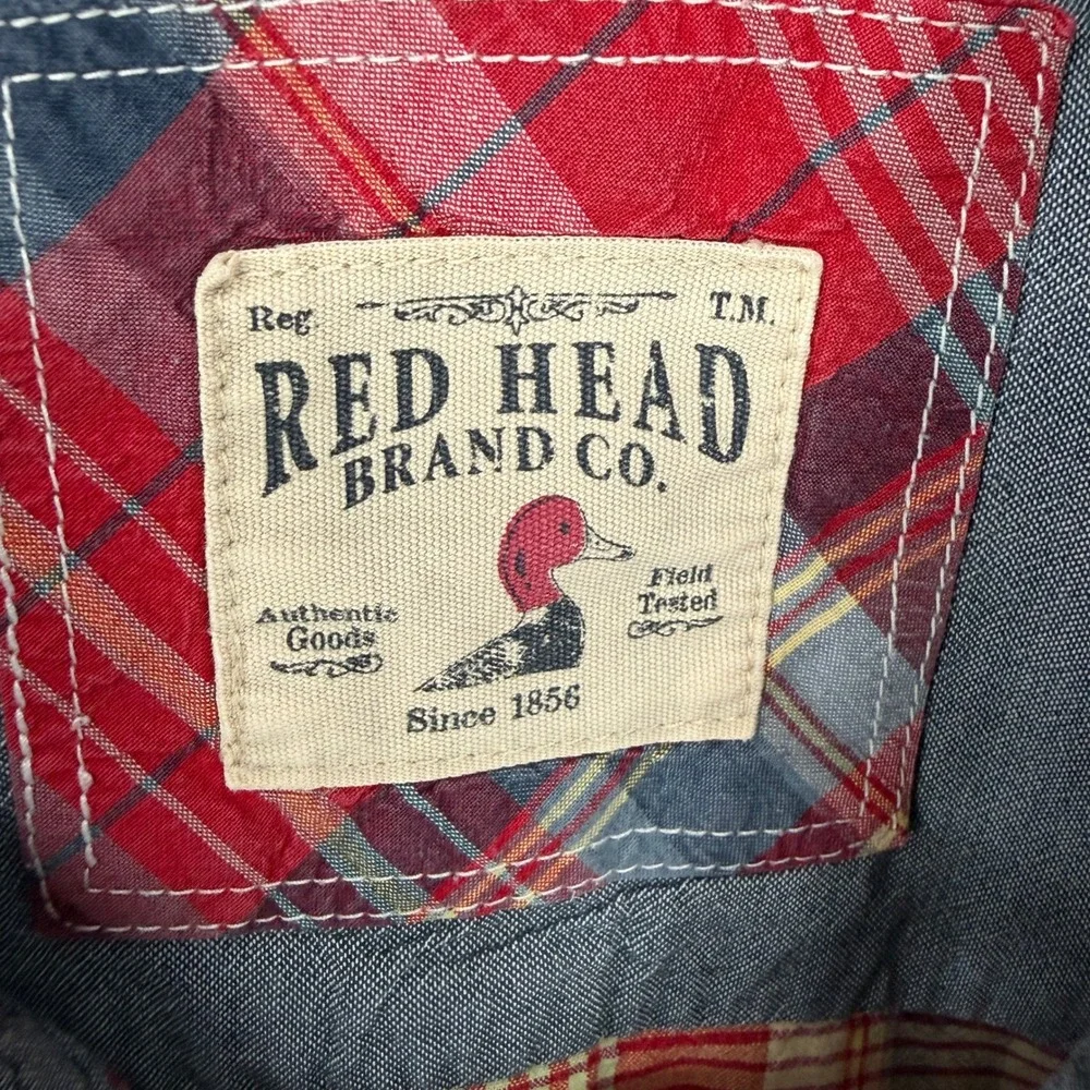 RedHead Mens XL Short Sleeve Plaid Button Up Shirt Red Blue Cotton RN74747